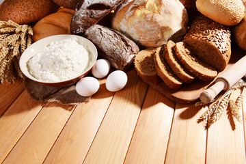 Fresh bread on table close-up
