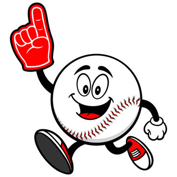 Baseball Mascot Running with Foam Finger