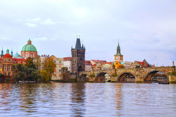 Naklejka premium The Old Town with Charles bridge tower in Prague