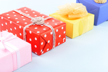 Colorful boxes on blue uneven background