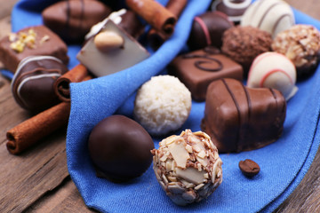 Group of chocolates with cinnamon stick