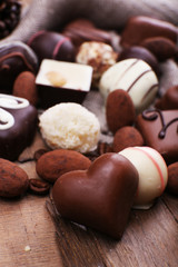 Different chocolates with coffee beans