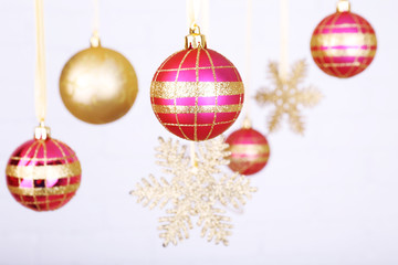 Christmas balls and snowflakes hanging