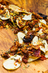 Closeup colored spices for pasta mix