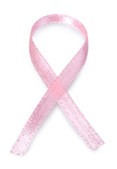 Pink breast cancer ribbon isolated on white