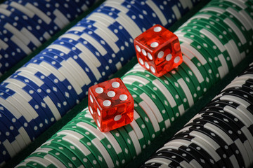 Gambling Chips and Red Dice