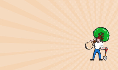 Business card Gardener Arborist Carrying Tree Cartoon