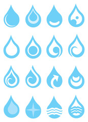 Single Water Droplets with Symbols Design Vector Icon Set