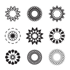 Set of black geometric flowers