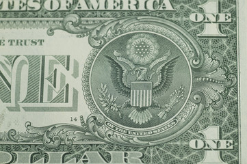 The American national emblem printed by a one dollar bill