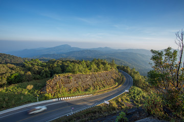 Road and mountain at sunset