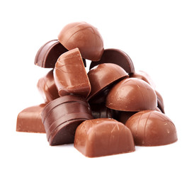 Dark chocolate on a white background