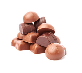 Dark chocolate on a white background