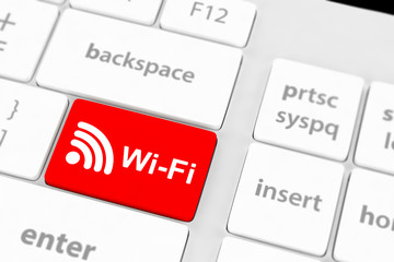 wifi concepts, with message on enter key of computer keyboard.