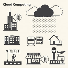 Big data icons set, Cloud computing.