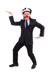 Funny clown businessman isolated on the white background
