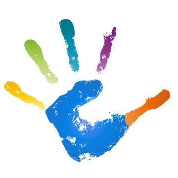 Conceptual children painted hand print isolated