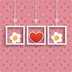 Frames 3 Colored Hearts Flowers Ornaments