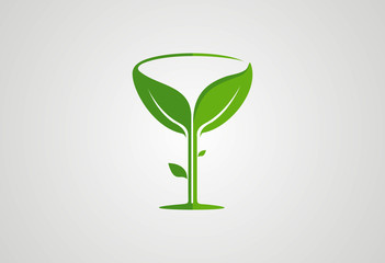 Herbal drink glass leaf logo vector