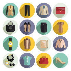 Business Woman Clothes Icons Set
