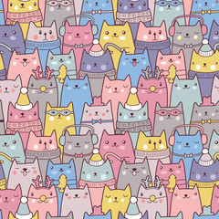 Christmas cats seamless pattern - 74709499
