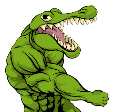 Alligator or crocodile mascot punching
