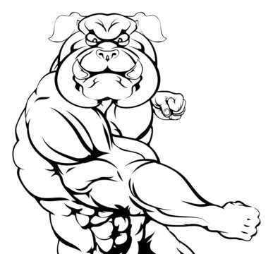 Punching bulldog mascot
