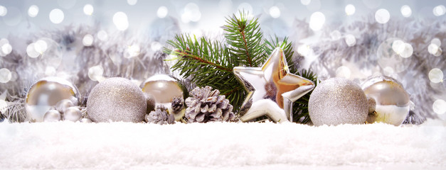  Christmas  silver decoration   on snow . 