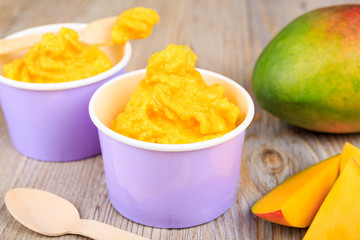 Frozen creamy ice yoghurt  with fresh mango