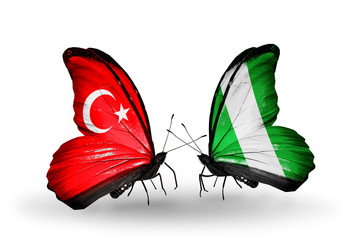 Two butterflies with flags Turkey and  Nigeria