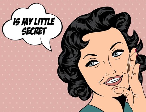 cute retro woman in comics style with message