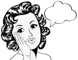 cute retro woman in comics style with message