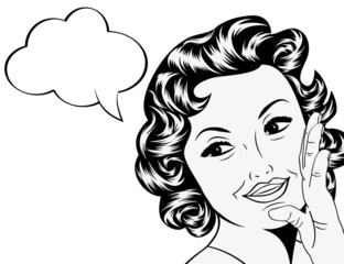 cute retro woman in comics style with message