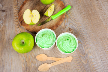 Frozen creamy ice yoghurt  with fresh green apples