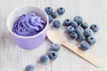 Frozen creamy ice yoghurt  with whole blueberries