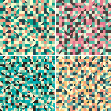 Set of seamless patterns with triangles and squares.