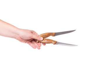 Hand holds knifes