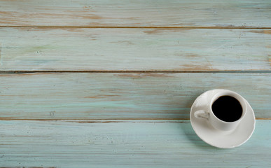 Coffee   on  blue  wooden background
