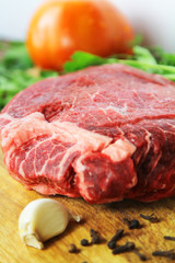Raw Steak on wooden board
