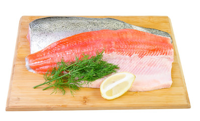 Trout fish fillet on a board
