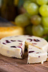 close view on cranberry white stilton cheese