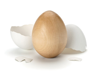 Wooden egg in a natural shell