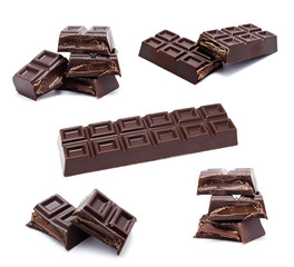 Dark chocolate bars stack isolated