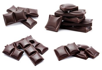 Collection of photos dark chocolate bars stack