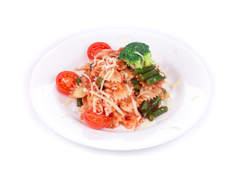 Italian pasta with tomato sauce and parmesan.