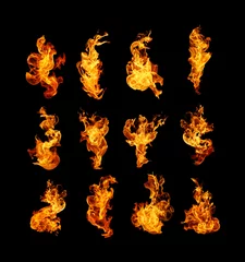 Papier Peint photo autocollant Flamme Collection de feu haute résolution isolée sur fond noir