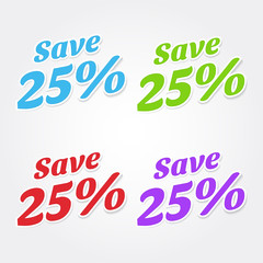 Save 25 Percent Colorful Vector Icon Design