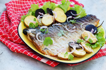 Grilled fish with beets