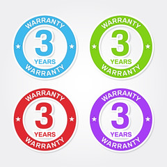 3 Years Warranty Colorful Vector Icon Design
