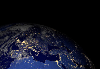 Earth from space at night. Other orientations available.